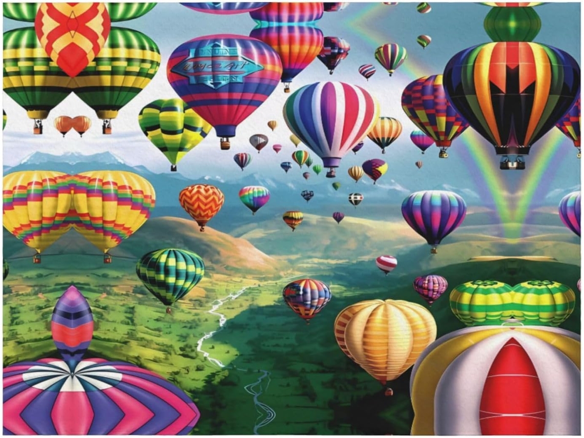 Linda Colcha de Flanela com Estampa Balão Ar Quente Macia e Aconchegante para Sofá Quarto 127 X 101 Cm, Maci