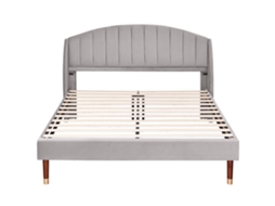 Cama Estofada 160x200cm Em Veludo Com Estrado De Ripas - Cinzento