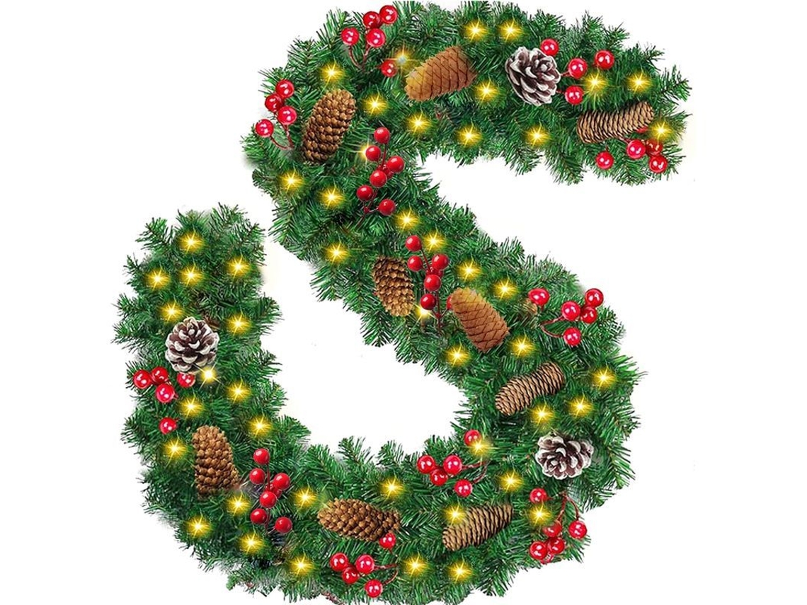 Guirlanda de Natal artificial, 2.7m, com LED, pinheiro, folhagem densa | S/MARCA