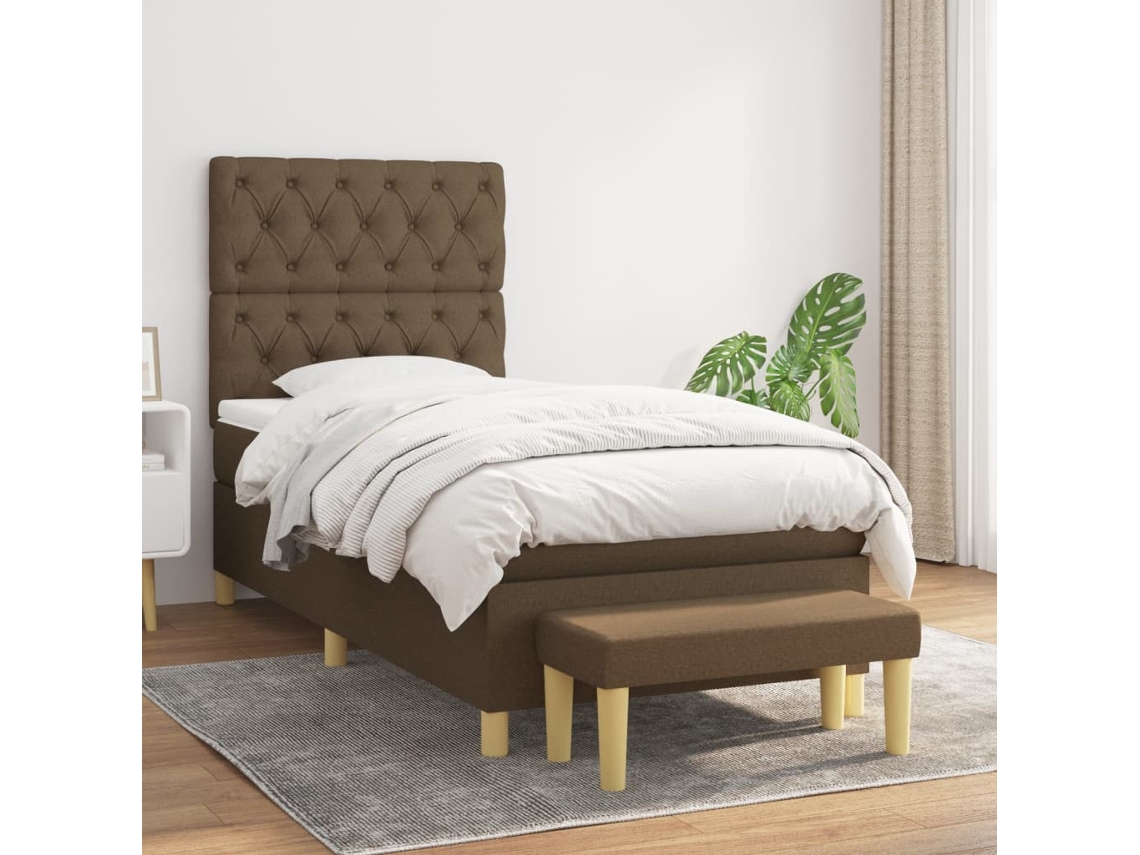 Vidaxl Cama Com Molas/colchão 80x200 Cm Tecido Castanho-escuro