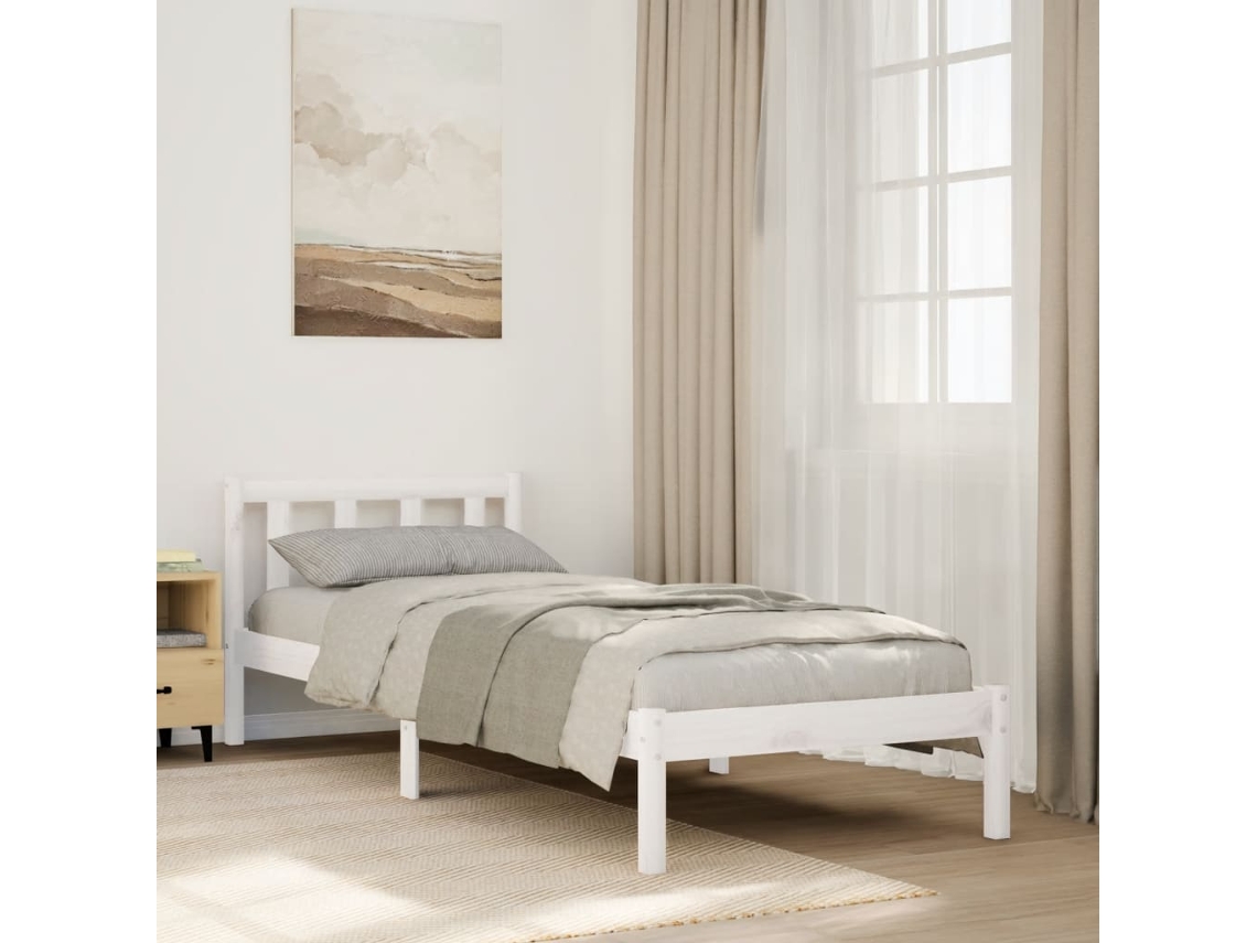 Cama Extra Longa Sem Colchão 100x210 Cm Pinho Maciço Branco
