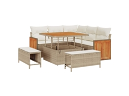Conjunto 9 Conjunto De Sofá De Jardim Vidaxl Bege Vime Pe (216 X 216 X 85 Cm)