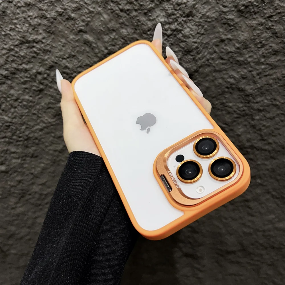 Capa Para Iphone (iphone 14 Plus, Laranja) Com Proteção De Vidro Transparente Para A Câmera.