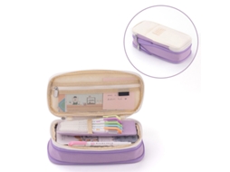 Estuche De Lápices De Gran Capacidad Bicolor Doble Capa Estilo Simple Para Estudiantes Morado