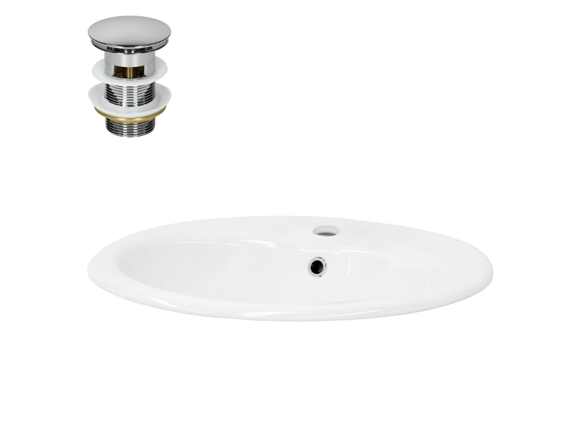 Lavatório ML-DESIGN Incl. Conjunto de Sumidouro Sem Transbordo 57x48,5x19,5 cm Cerâmica Branca