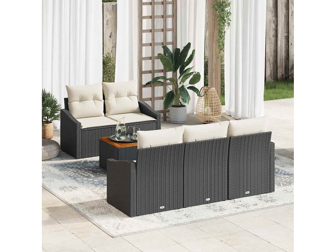 Vidaxl Conjunto De Sofá De Jardim 6 Unid. Preto E Creme Vime Pe