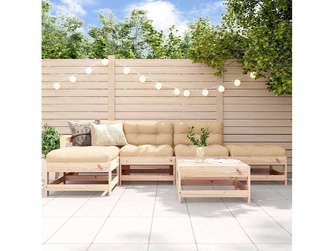 Vidaxl 6 Pcs Conjunto Lounge De Jardim Pinho Maciço