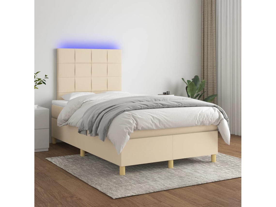 Cama Box Spring C/ Colchão E Led 120x200 Cm Tecido Cor Creme