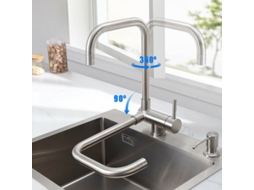 Torneira de Cozinha Retrátil LYYTUNG com 2 Modos de Jato, em Aço Inox 304, Giratória 360° e Dobrável 180°