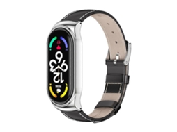 Pulseira De Couro Bovino De Camada Superior Mijobs Cs Com Capa Metálica Para Xiaomi Mi Band 7 / 7 Nfc.