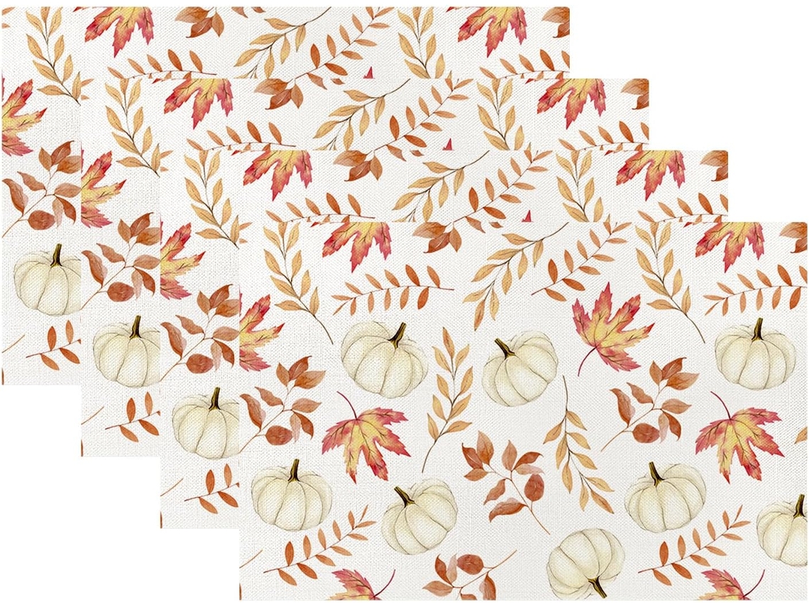 Guardanapos De Outono, Conjunto De 4 Guardanapos De Outono, Decorações De Outono Para Casa, Guardanapos De Abóbora Com Folhas De Bordo De 12 X 18 Pole