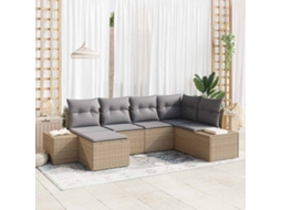 Vidaxl Conjunto De Sofá De Jardim 6 Unid. Bege E Cinza Claro Vime Pe