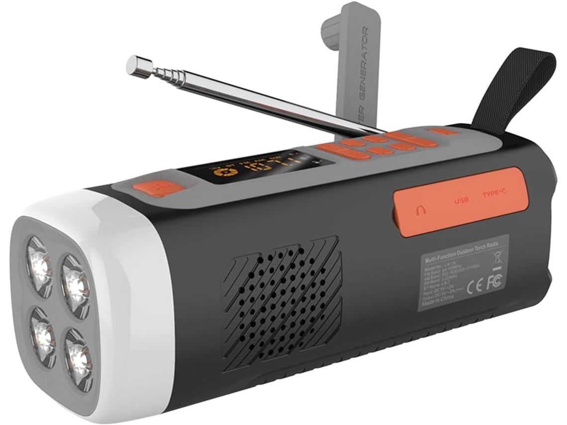 Rádio portátil AQUAFORGE de emergência am/fm, energia solar, lanterna led, vermelha