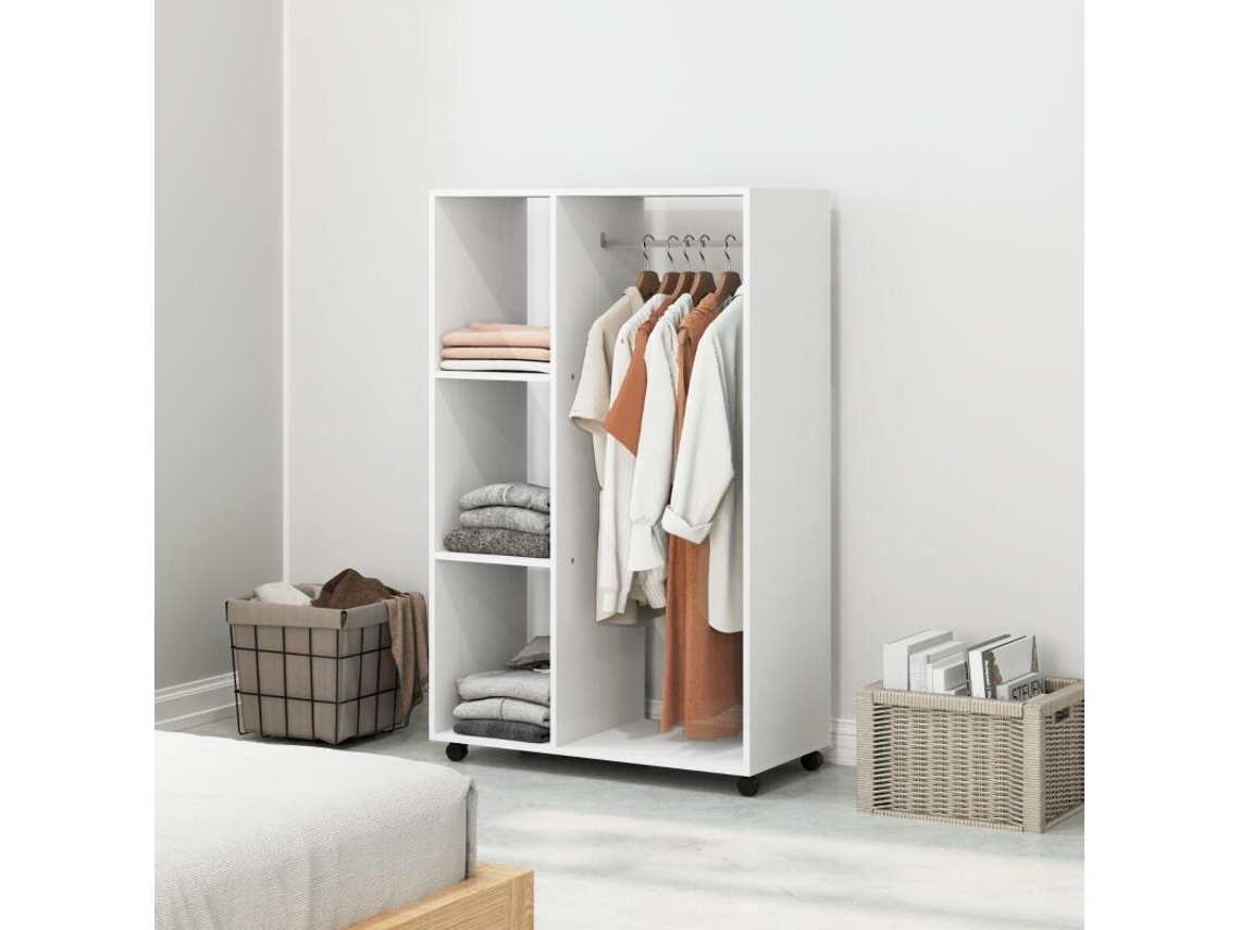 Guarda roupa com Rodízios, Closet Móvel, 80x40x128cm, Branco ZIWEI STORE