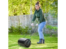 Rolo de jardim com cabo em U, 40 cm de diâmetro, capacidade para 60 l de água ou areia, metal preto, 57 x 40 x 123 cm, para um gramado perfeito.