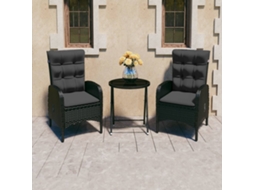 Vidaxl 3 Pcs Conjunto Bistrô Para Jardim Vime Pe E Vidro Preto