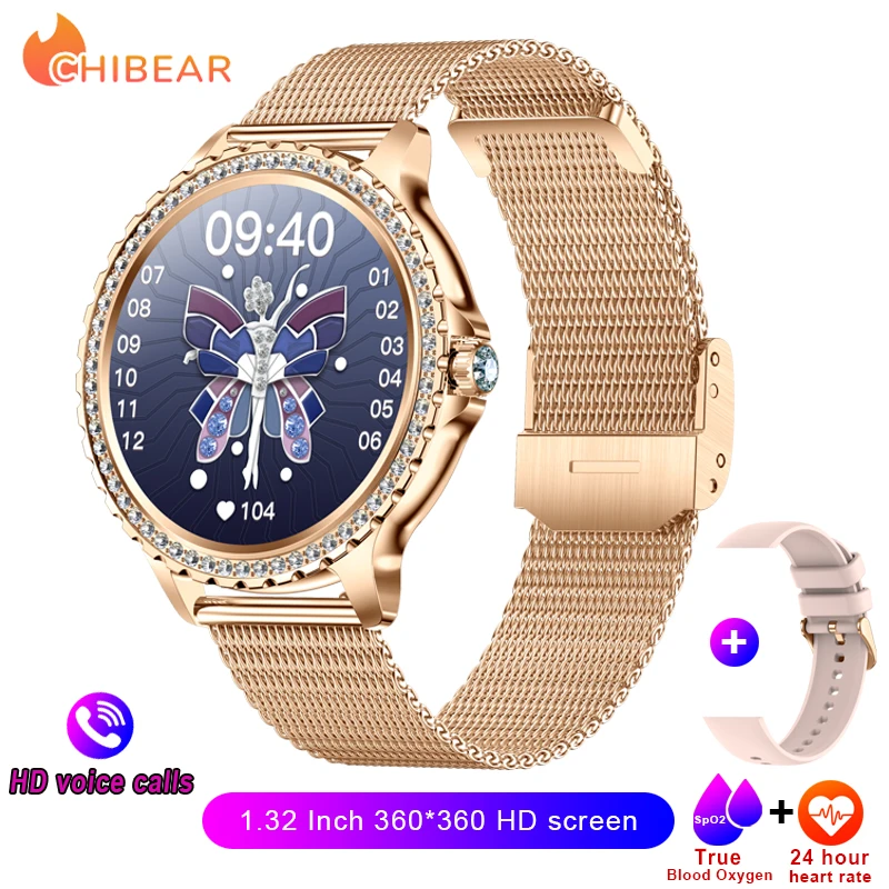 Smartwatch com Tela de Alta Definição, Monitoramento de Saúde, Detalhes Esportivos, Compatível com Ios/android. MDUG (pulseira de Malha Dourada)