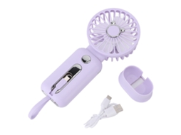 Ventilador Portátil com Bateria Externa Carregador Roxo