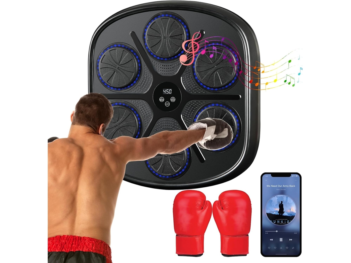 Máquina De Boxe Musical Inteligente Bluetooth Montada Na Parede Com Altura Ajustável E Luvas Adequada Para Adultos E Crianças Zeuxo