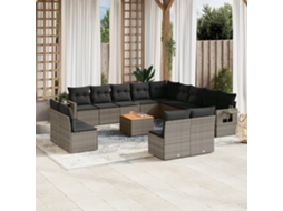 Vidaxl 14 Pcs Conjunto Sofás P/ Jardim C/ Almofadões Vime Pe Cinzento