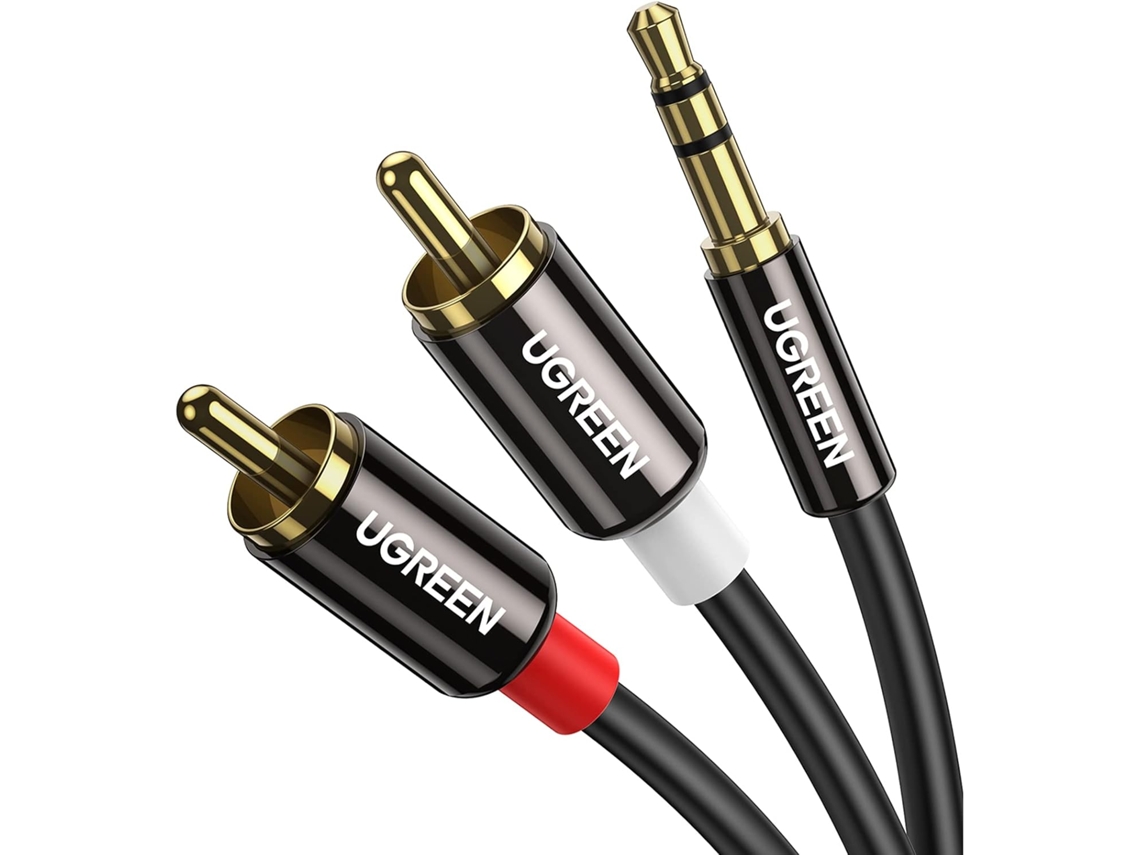 Cabo de 2m com Conector 3,5mm para Rca, Adaptador Áudio Rca Macho Auxiliar, Hifi Fone Ouvido, Revestimento Metálico, Celular, Alto falante, AQUAFORGE