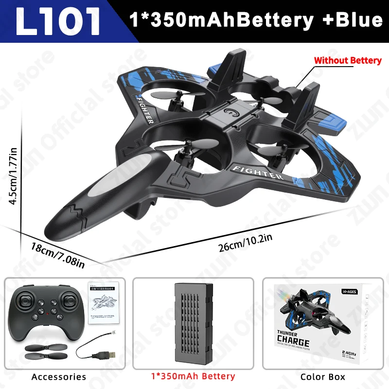 (azul) Planador De Espuma Com Controle Remoto, 2.4g, Com Luz Led, Material Epp, Brinquedo, Presente Para Crianças