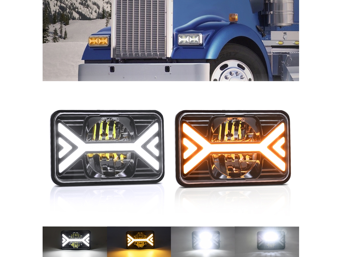 1pcs 5 Inch Car Led Headlights 4x6 Inch High/low Beam Drl Amber Turn Signal
