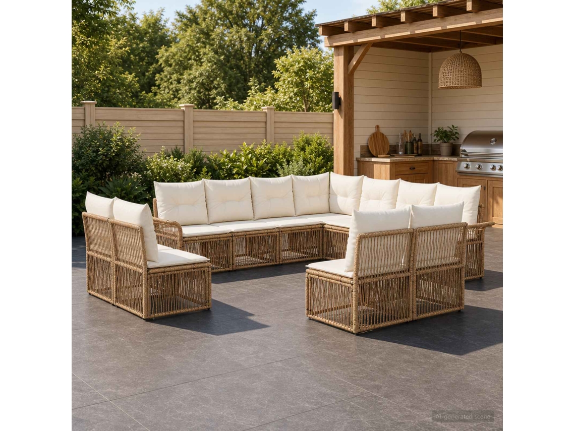 Vidaxl Conjunto De Sofá De Jardim 11 Unid. Bege Vime Pe