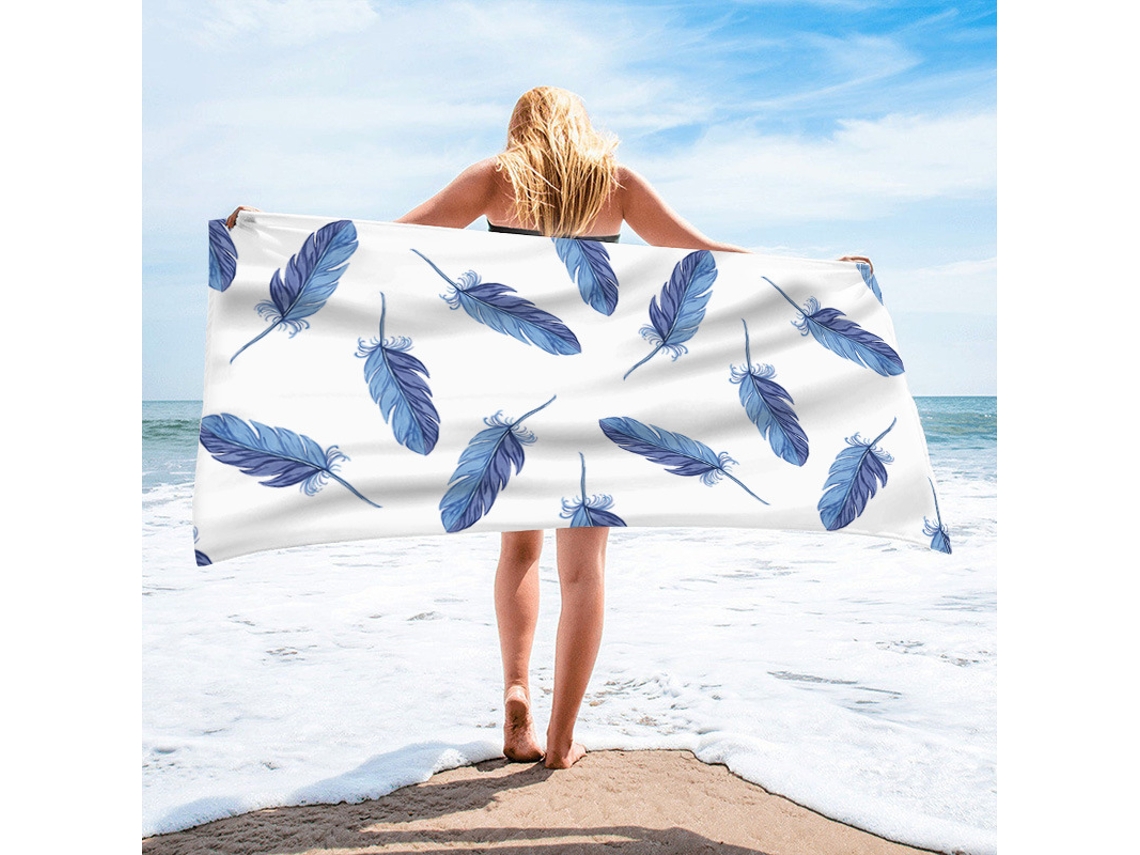 Toalhas De Praia Estampa Em Microfibra Absorvente Para Campismo, Piscina E Viagens.150*75cm Pena Ciano Hexinyigjly