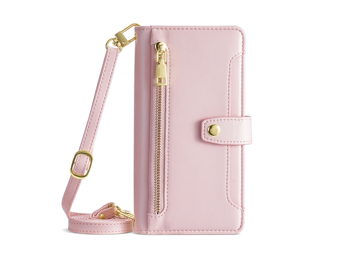 Capa De Celular Multifuncional Em Couro Rosa, Modelo Flip Crossbody, Compatível Com Iphone 17 Pro, Com Cordão.