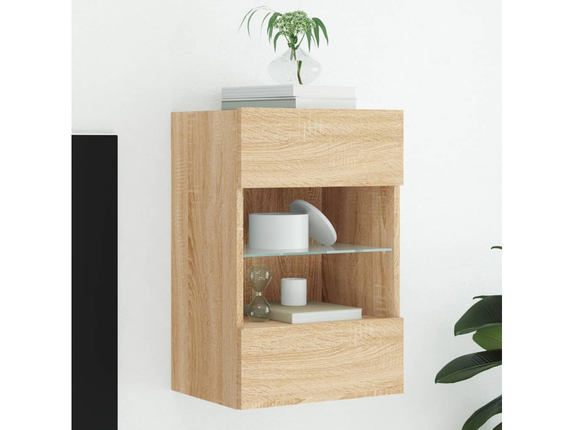 Vidaxl Móvel De Parede P/ Tv C/ Luzes Led 40x30x60,5cm Carvalho Sonoma