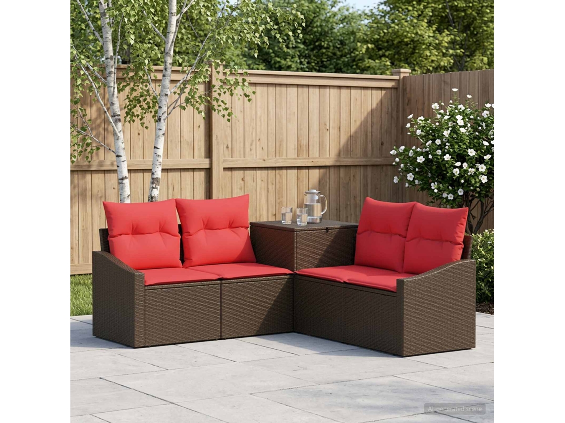 Vidaxl Conjunto De Sofás 5 Unid. Marrom E Vermelho