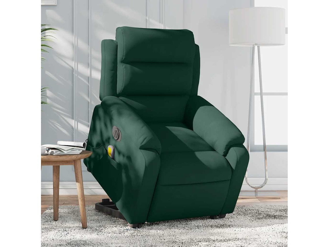 Vidaxl Poltrona Massagens Elevatória Elétrica Veludo Verde-escuro