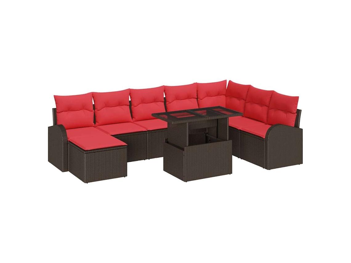 Maison Exclusive - Conjunto De Sofá De Jardim 9 Pcs Marrom E Vermelho Vime Pe
