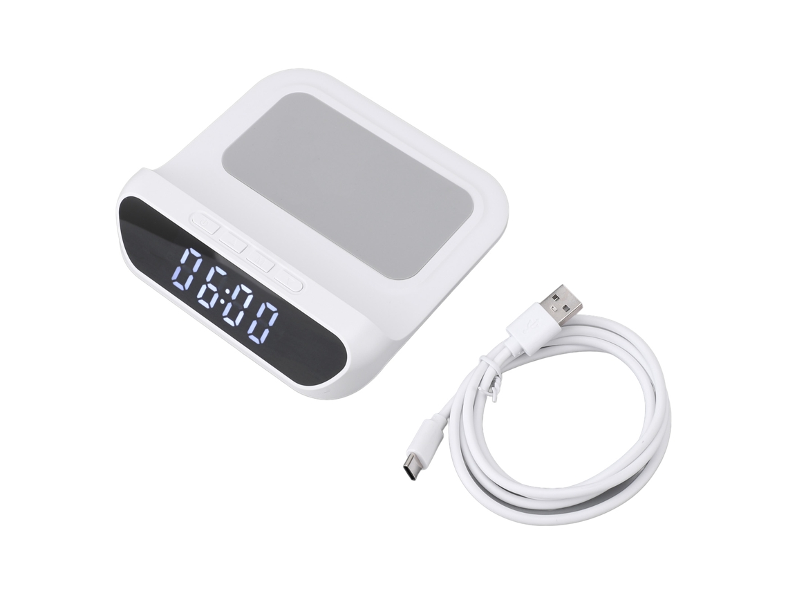 Aetheria despertador Digital Led com Carregador Sem Fio Rápido Type C, Display de Temperatura e Calendário Branco