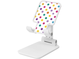 Suporte Dobrável Para Celular Com Bolinhas Coloridas Sobre Fundo Branco, Ângulo Ajustável, Altura Para Mesa, Compatível
