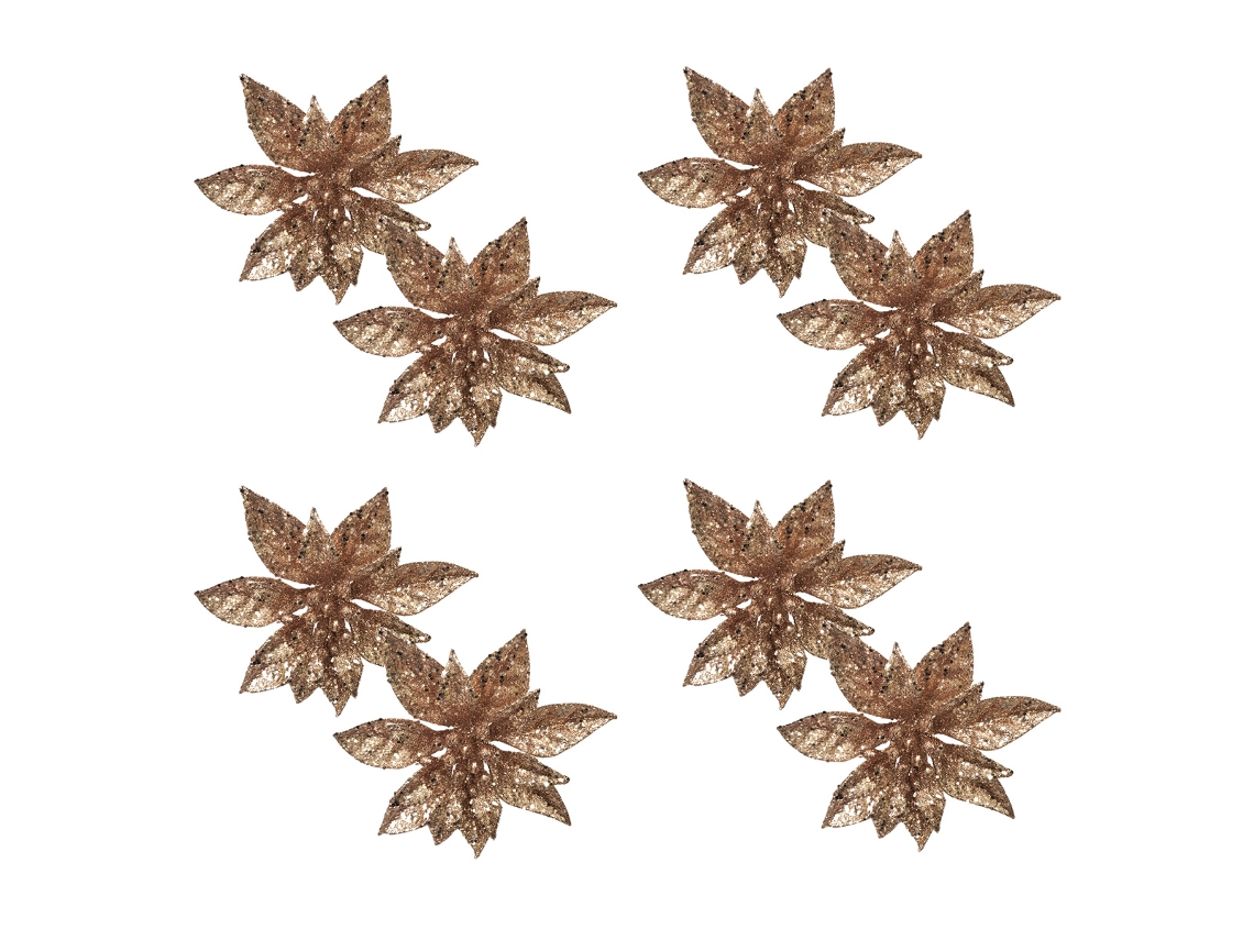 8 Flores Douradas de Glitter Grandes Ornamentos para Decoração de Natal NEVEANCE
