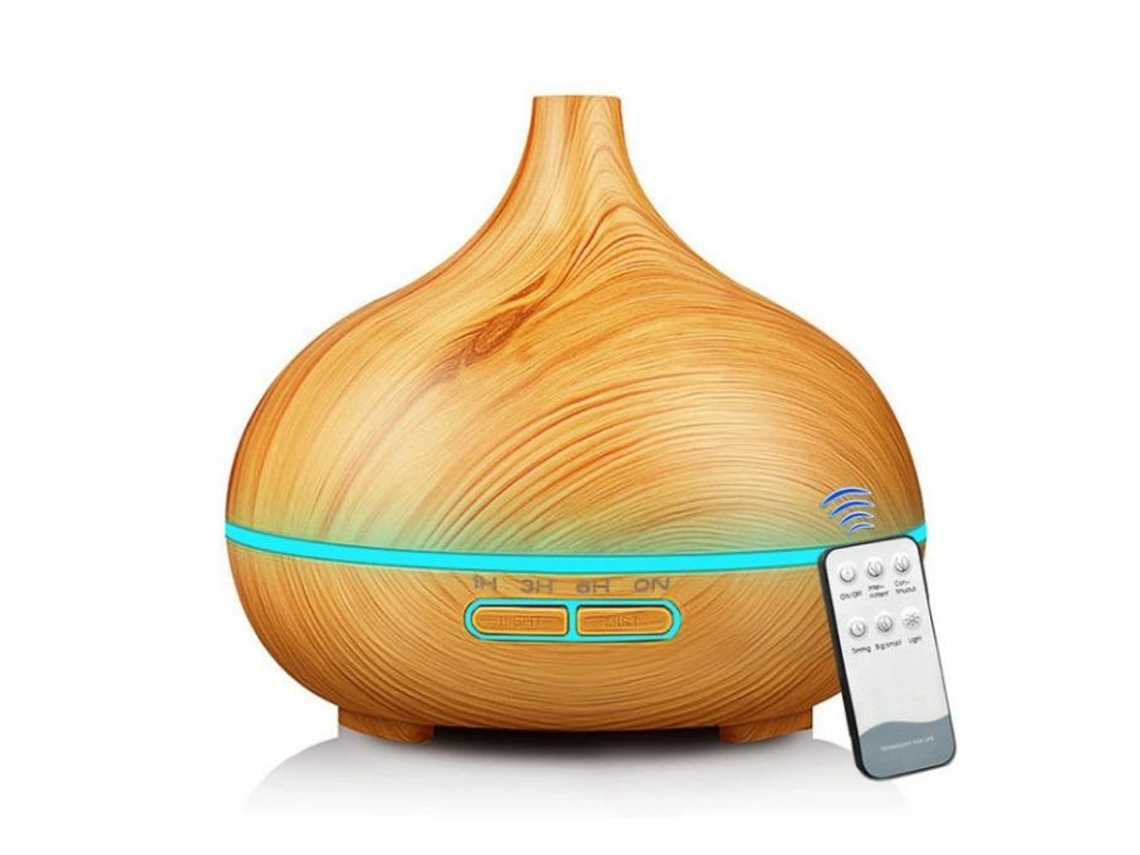 Difusor de aromas 150ml, óleos essenciais USB, umidificador, luz noturna, acabamento em madeira clara | MDUG