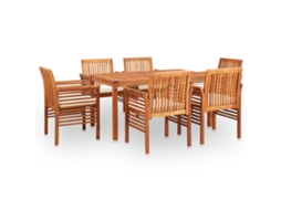 Conjunto Jantar Exterior 7 Pcs C/ Almofadões Acácia Maciça Dkd Home Decor