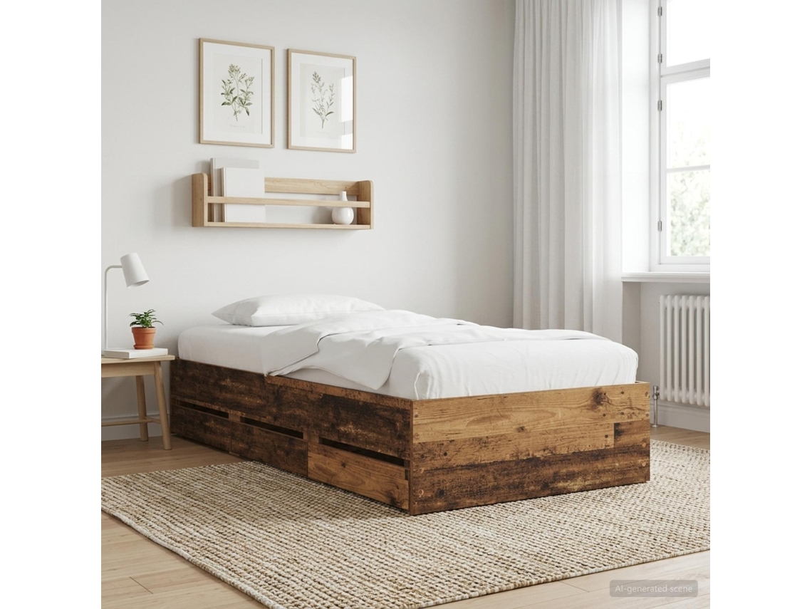 Vidaxl Estrutura De Cama Com Armazenamento Com Gaveta Madeira Antiga