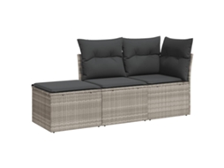 Conjunto de 3 Sofás de Jardim com Almofadões Vime Pe Cinzento Claro MAISON EXCLUSIVE (3 pcs)