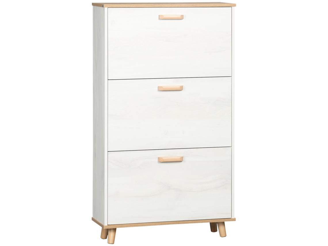 Sapateira Melamina de Madeira Cor Branco Envelhecido e Madeira 70x23,5x122cm Homcom
