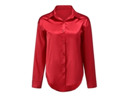 2026 camisa Leve de Cetim Brilhante para Mulher Yynuda com Colarinho Lapela e Fecho de Botões