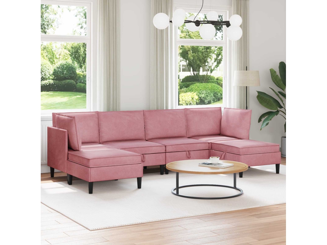 Vidaxl Conjunto De Móveis Para Sala De Estar 6 Unid. Rosa Veludo