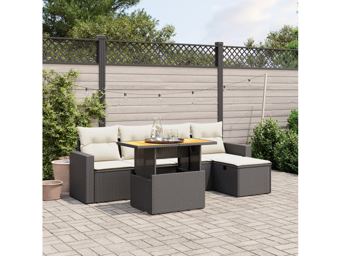 Vidaxl 6 Pcs Conjunto Sofás De Jardim C/ Almofadões Vime Pe Preto