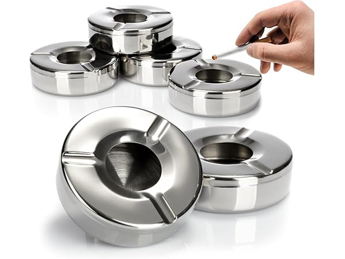 Conjunto de 6 Cinzeiros em Aço Inoxidável Resistentes Ao Vento, com Tampa Removível para Evitar Que as Cinzas Se Espalhem, Multifunções STELASPLEN
