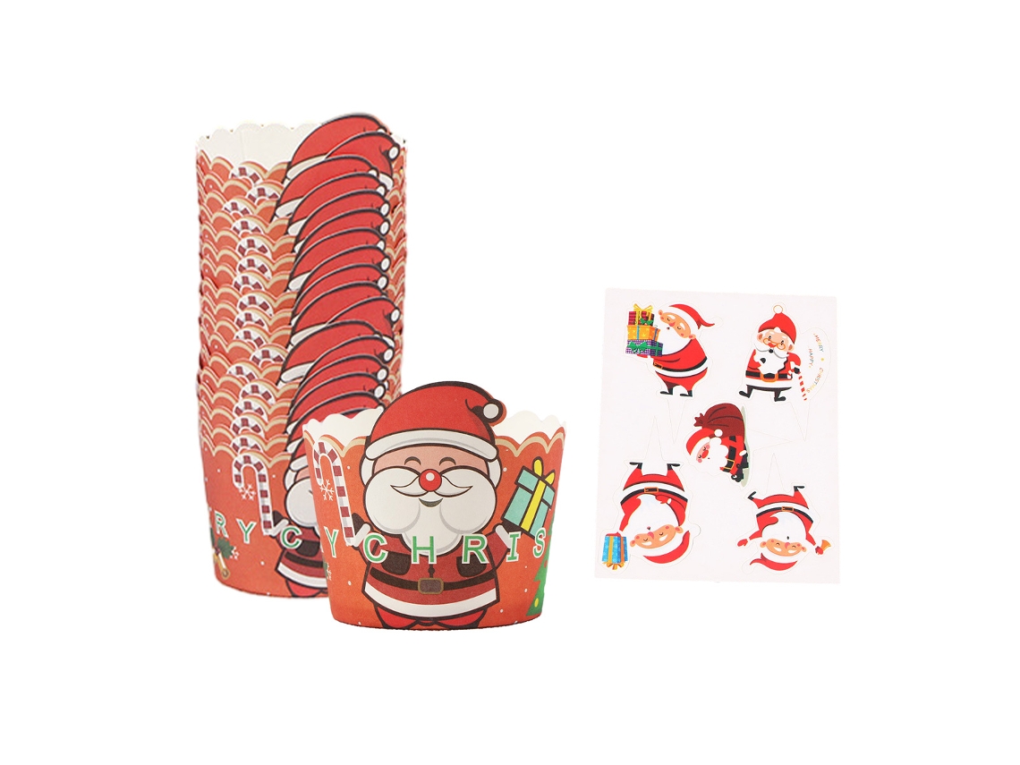 2 Conjuntos De Base Para Cupcakes Natal, Molde Resistente Ao Calor Em Formato Alce E Boneco Neve, Papel Bolo.