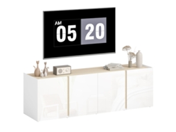 Móvel Baixo De Tv Com Quatro Portas De Fecho Suave, Prateleira Regulável E Passagem De Cabos, 135x38x45 Cm, Branco.