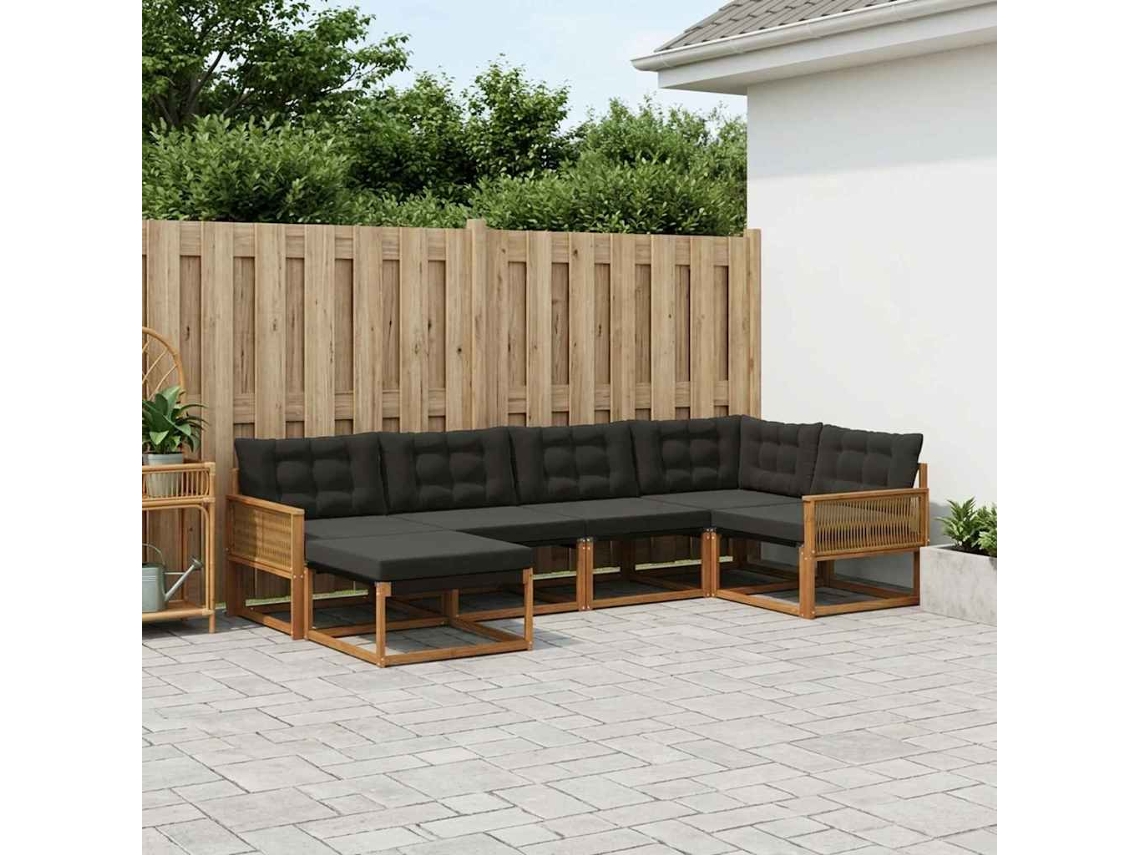 Vidaxl Conjunto De Sofás Para Exterior 6 Pcs Natural E Preto