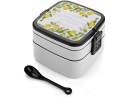 Marmita Bento De 2-camadas Com Formato Folha Limão, Empilhável, 1000ml, À Prova De Vazamentos, Com Colher Inclusa, Ideal
